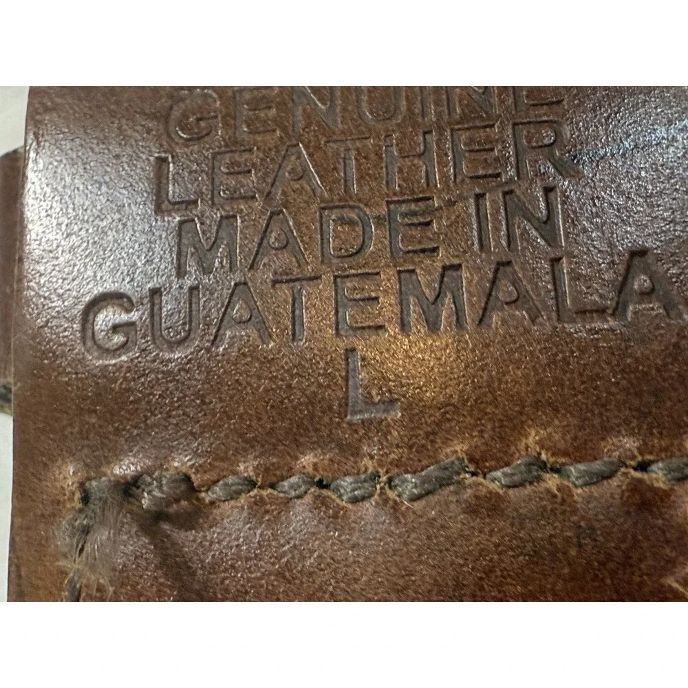 Braided Woven Leather Belt Nickel Tone‎ Brown Buckle Size L